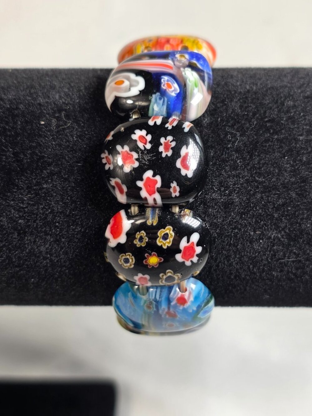 Vibrant Artisan Stretch Bracelet Multi-Color Millefiori & Mosaic Art-Glass Beads - Picture 1 of 10